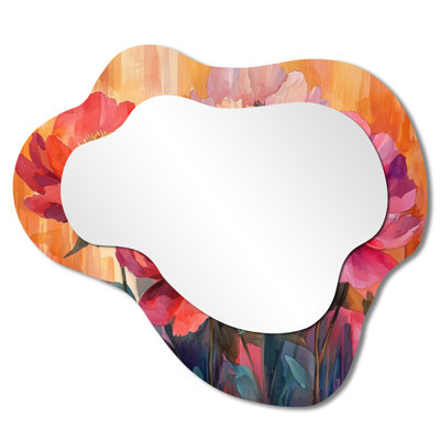«Radiance In Sunset Pe pivoines I», miroir asymétrique irrégulier, miroir mural traditionnel, imprimé sur métal