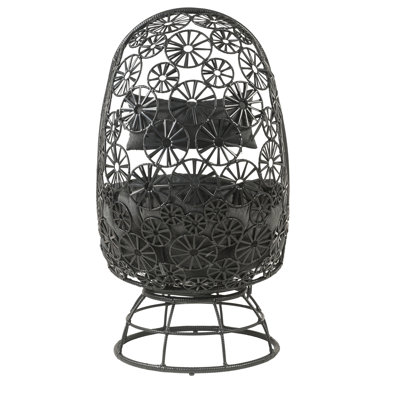 Ensemble de patio en tissu noir et anthracite avec chaise et table d'appoint en verre transparent, rembourrage en mousse, structure en métal, capacité de 100 kg, chaise 89 cm L x 81 cm P x 142 cm H, table 61 cm H x 48 cm H, tissu, verre, coussin rembourré, 142 cm H