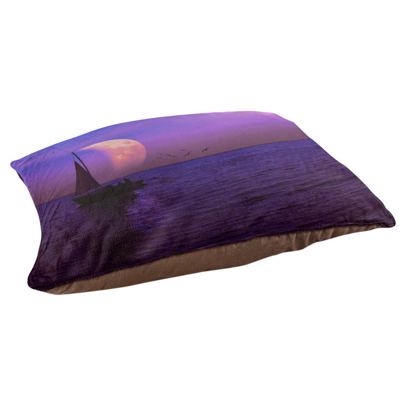 Coussin de lit pour chat magenta lune et voilier Burkhardt, L 32,5 po x l 42,5 po, Marron foncé