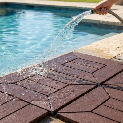 44-Piece 12" Outdoor Interlocking DIY Patio Tiles, Tool-Free Snap-Lock, Weather-Resistant Heavy-Duty PP, Wood-Grain Anti-Slip Texture, Hollow Drainage Structure