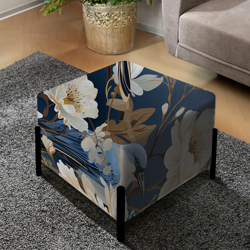 Serenade florale blanche et bleue à motif d'oiseaux - repose-pieds carré floral