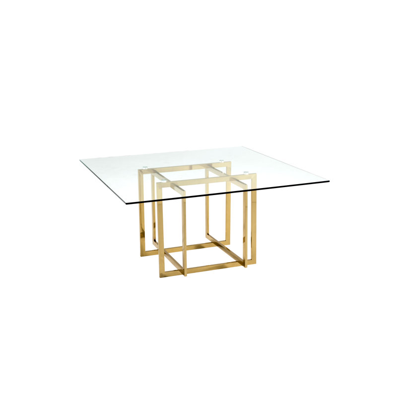 Etta Square Glass Top Dining Table, Champagne Gold