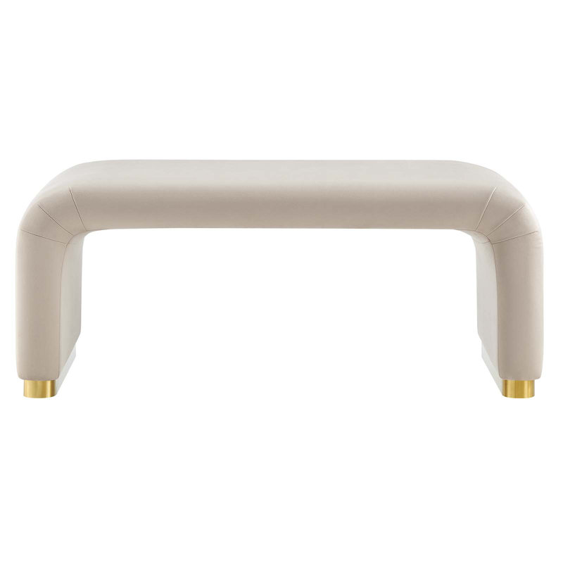 Modway Koda Upholstered Ottoman, Almond Velvet, Brass Gold