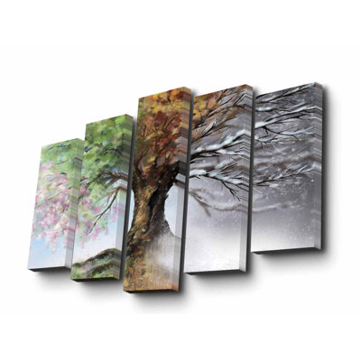 Superbe ensemble de 5 toiles décoratives, toile suède, taille totale: 32,3 po x 19,7 po | 100% cadre en bois, épaisseur: 1,2 po | Parfait pour la décoration intérieure, le salon et le bureau, le design élégant et moderne