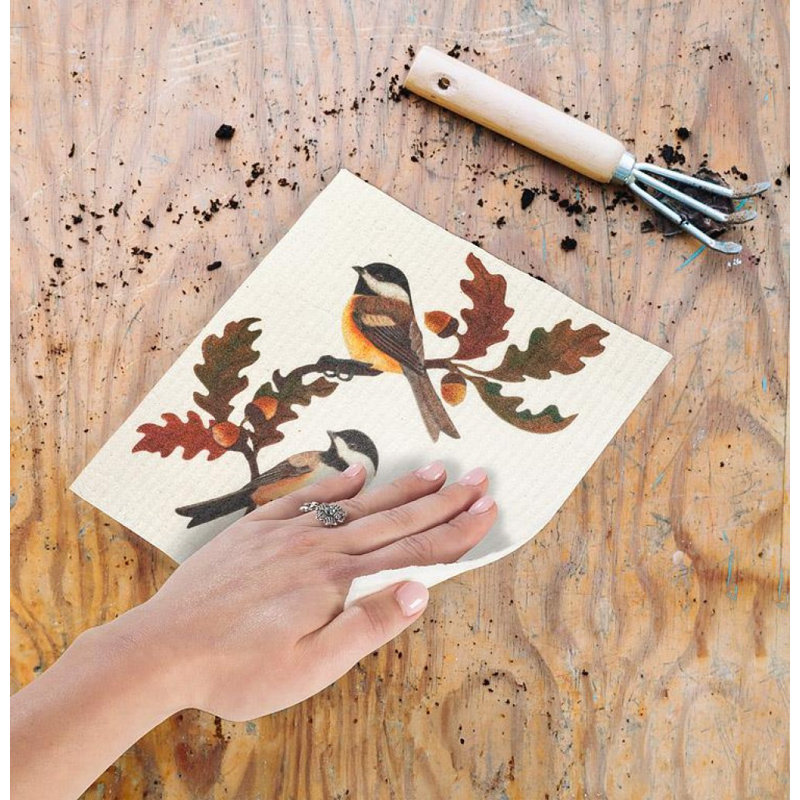 Torchon mésanges et feuilles de chêne