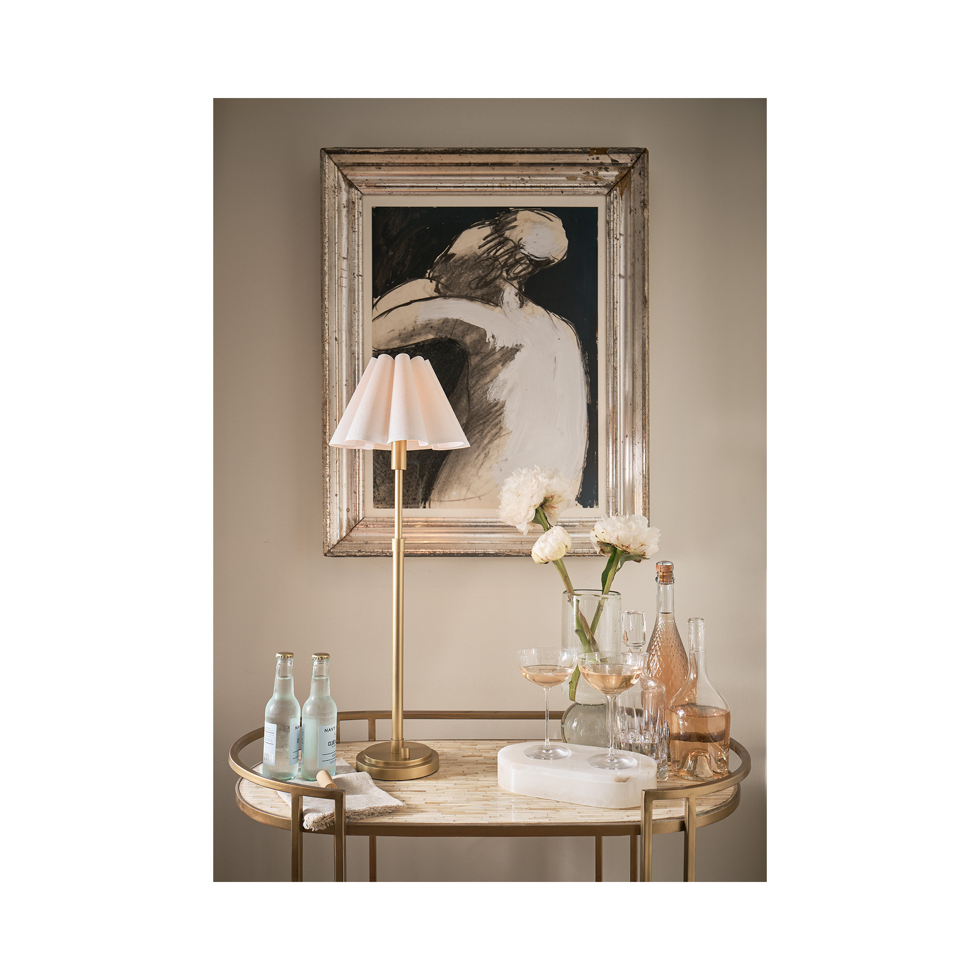 Polly Buffet Table Lamp, White, 27.25" H x 9.75" W x 9.75" D, Natural Brass