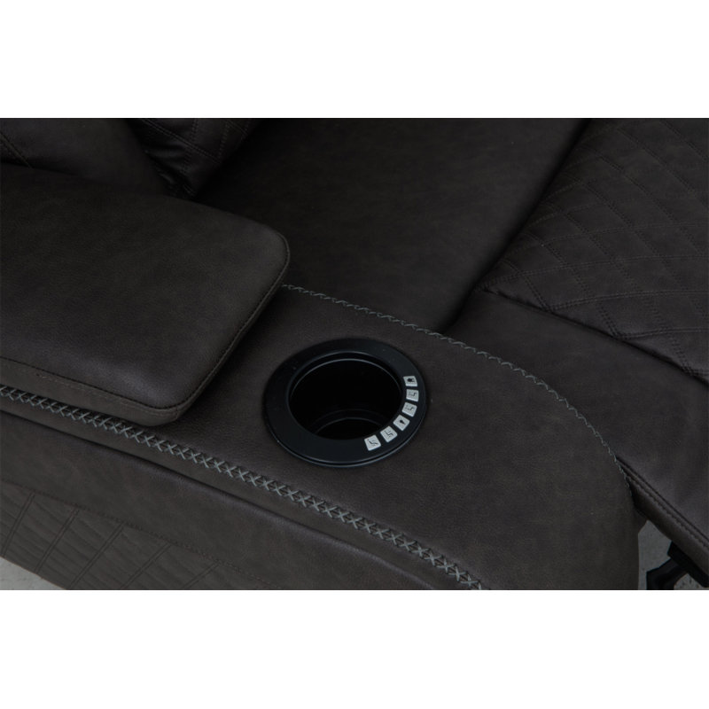 Fauteuil inclinable électrique en microfibre Wendell gris foncé avec rangement, USB et DEL