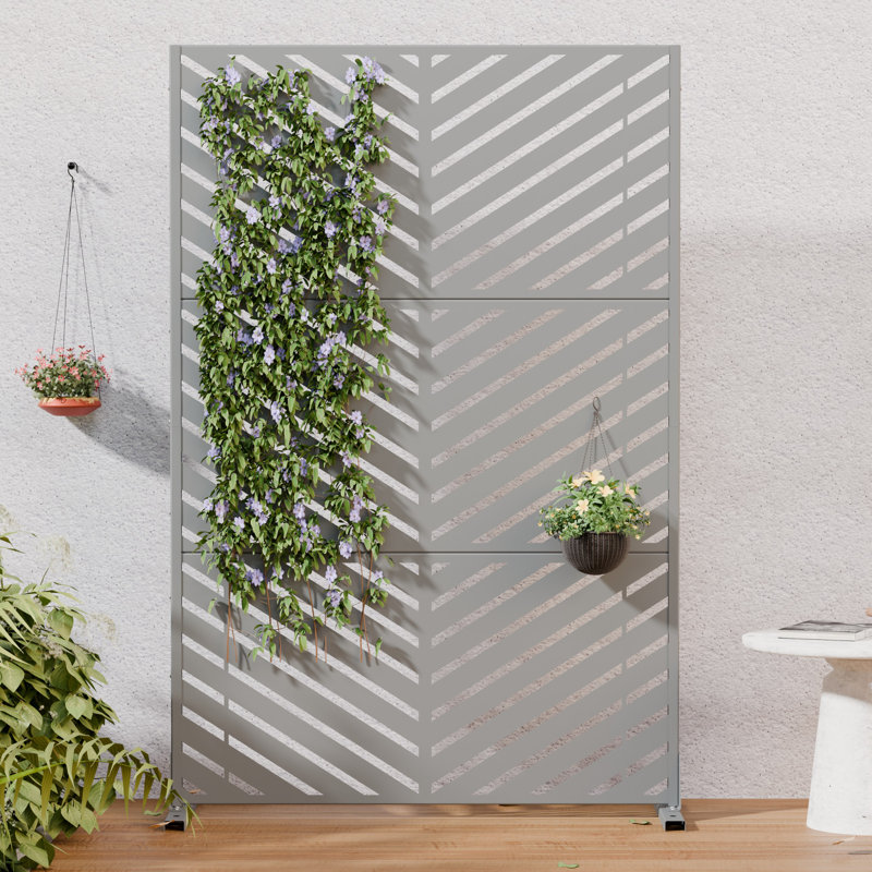 H 72 po x l 47 po x P 16 po avec écran d'intimité en métal et panneau de clôture en treillis pour terrasse, Gris