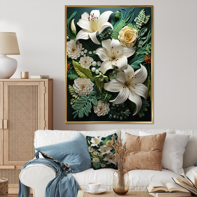 «White Green Lilies Eernal Elegance», reproduction sur toile encadrée