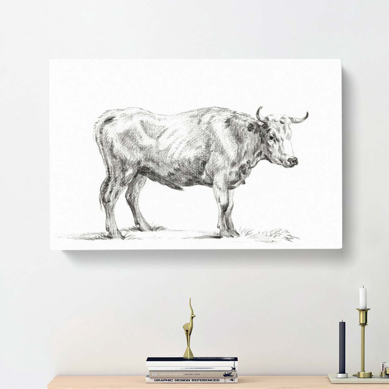 Sketch of a Bull by Jean Bernard - Wrapped Canvas Drawing - Wrapped Canvas, 35cm H x 50cm W x 3cm D