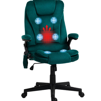 Fauteuil chauffant chauffant, siège de massage foncé, inclinable, accoudoir et fauteuil de bureau à hauteur réglable avec chaleur de massage vibrante et accoudoirs réglables