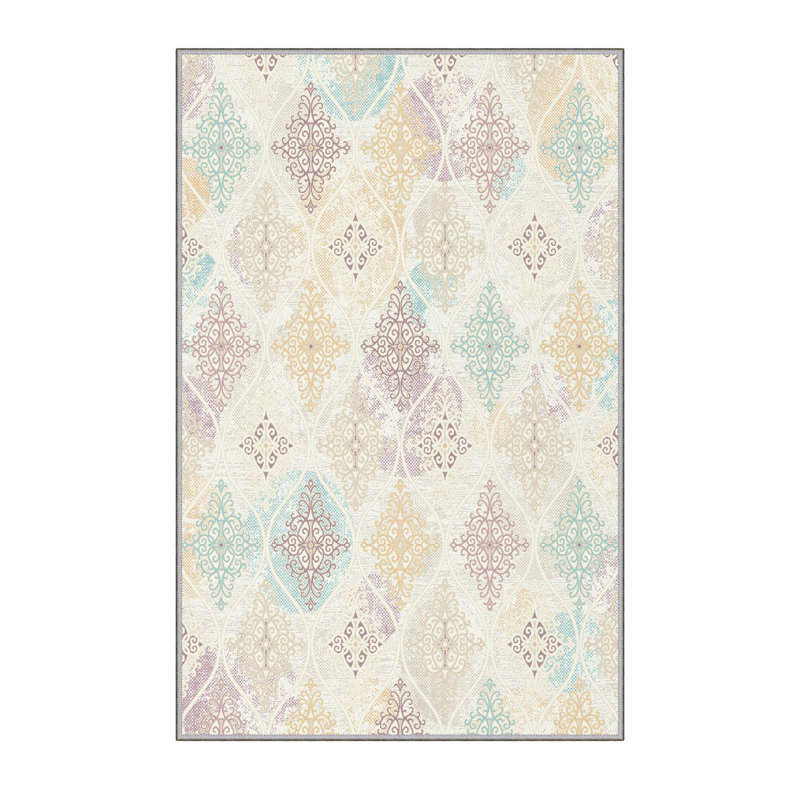 Tapis géométrique en polyester jaune / vert Anselmo, Rectangle 2 pi 7 po x 4 pi 11 po