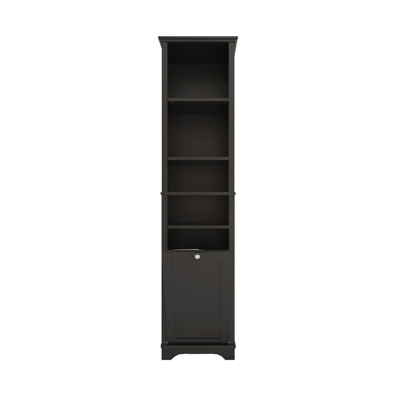 16 In. W X 14 In. D X 64 In. Bathroom Storage Cabinet For Small Space, Black