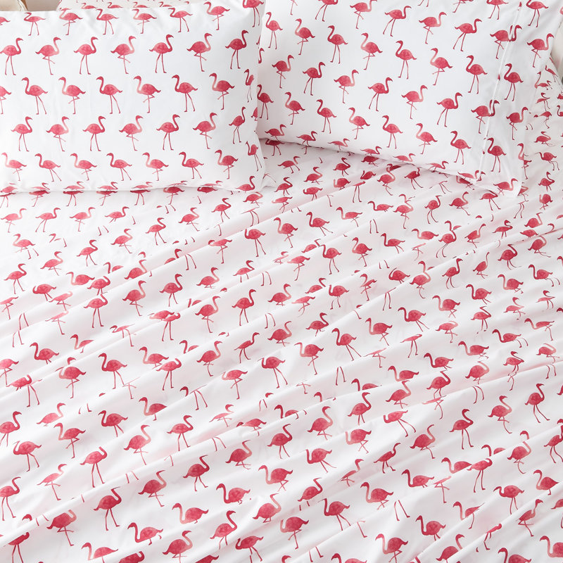King Size Flamingo Print Microfiber Sheet Set