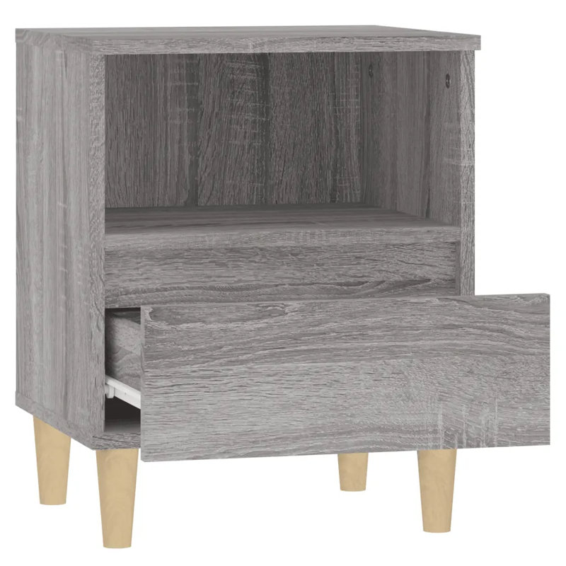Hasana 40cm W Solid Wood Bedside Table, Grey