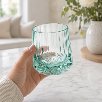 9 oz. Aqua Faceted Crystal Tumbler Glass