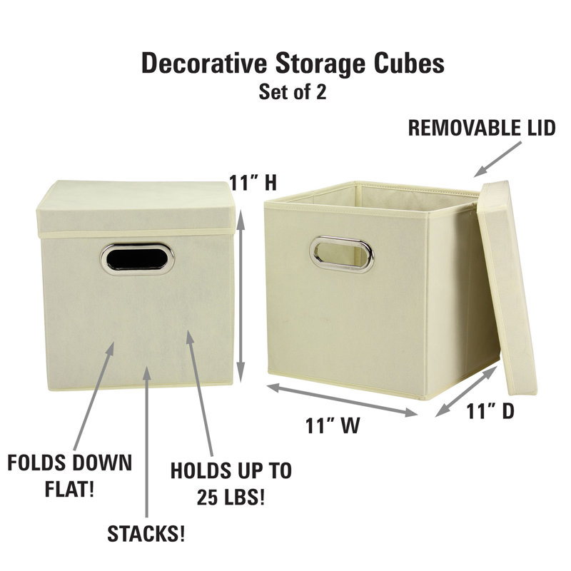 Natural Fabric Collapsible Lidded Storage Cube 2-Pack