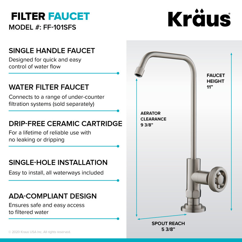 KRAUS Urbix Industrial Bridge Kitchen Faucet and Water Filter Faucet Combo, Spot Free Stainless Steel