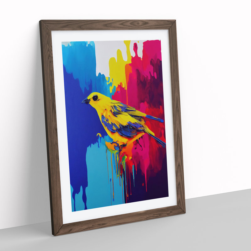 Bird Paint Drips No.1 - Wall Art, 34cm H x 25cm W x 2cm D, Walnut, White