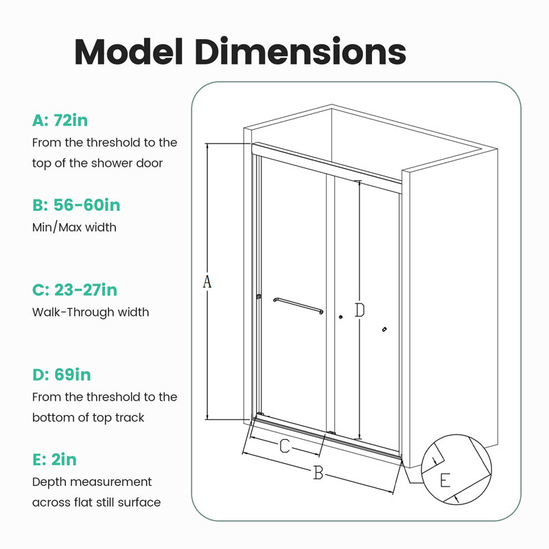 Porte de douche coulissante double semi-sans cadre, porte de douche à dérivation, porte en verre trempé Sgcc