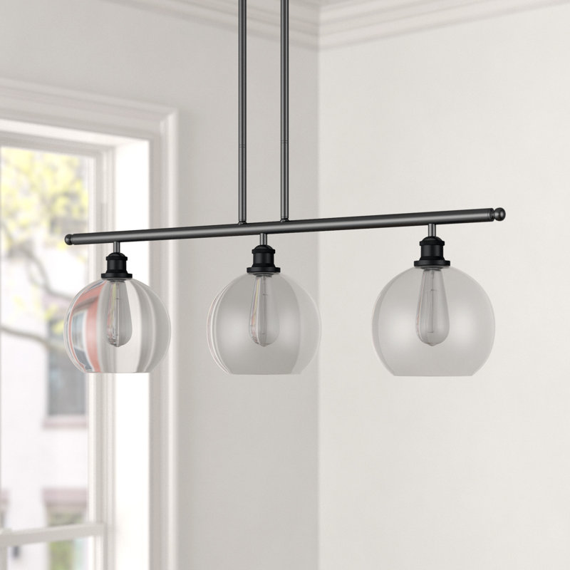 Baptista 3 - Light Kitchen Island Pendant, Matte Black, Clear, No Bulb Included