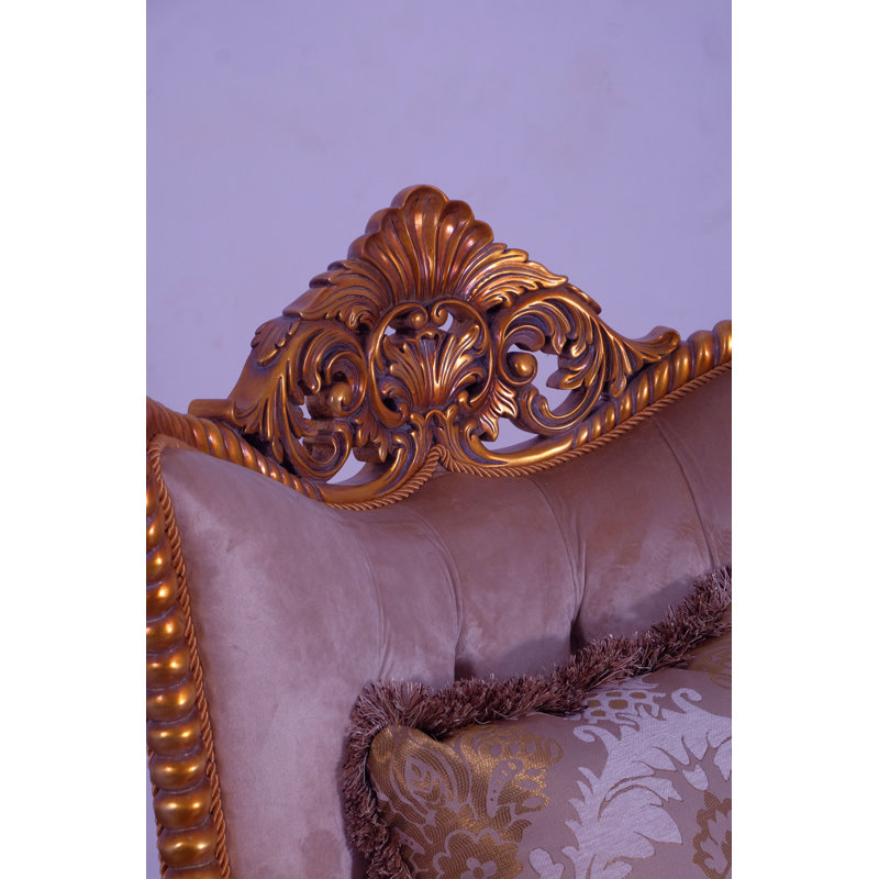 3 Piece Modigliani Sofa Red Gold Fabric, Gold/Beige/Light Brown