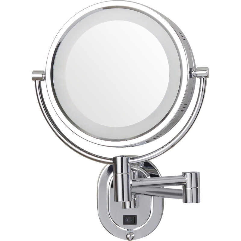 Ake 8" Lighted Wall Mount Magnified Makeup Mirror, Plug In, Chrome