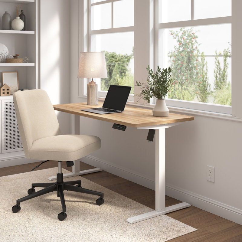 55W X 24D Electric Height Adjustable Standing Desk And Chair Set In Maple, Ergonomic Workspace For Home Office