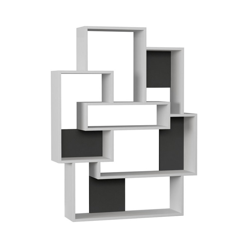 Microscopium Modern Freestanding Bookcase with 6 Asymmetric Compartments 101 x 22 x 132 cm, White/Anthracite