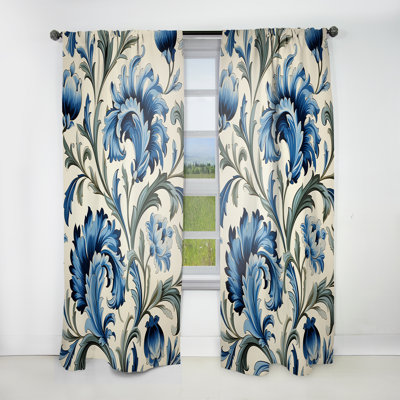 Carreaux turcs bleus floraux John I - Rideau traditionnel - Velours obscurcissant - 1 panneau