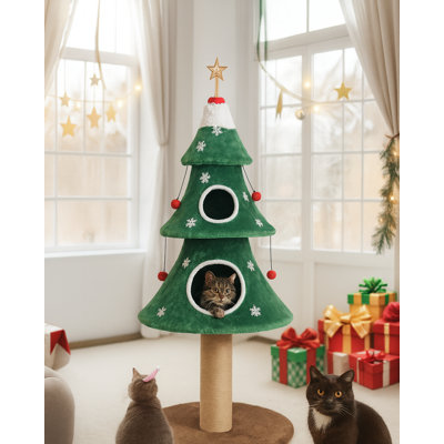 Tour pour arbre à chat H 52 "avec poteau à griffer, chat et jouets suspendus, vert