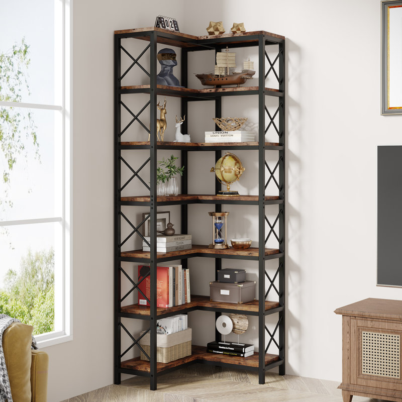 Zukowski Corner Bookcase, Rustic Brown/Black