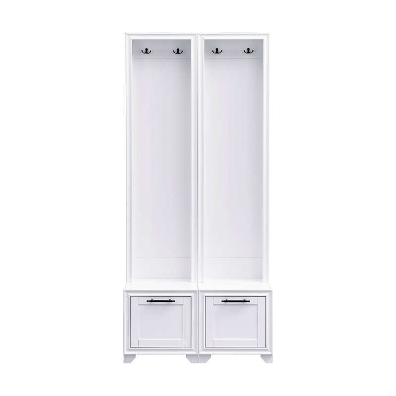 Portemanteau autoportant 2 pièces, portemanteau multifonctionnel 3-en-1 avec poignées rétro noires, banc avec tiroirs de rangement