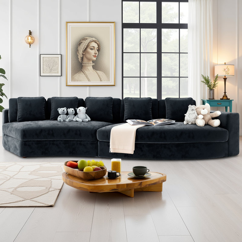115.7" Chenille Modular Sectional Sofa - 2-Piece Curved Design with 5 Pillows, No Assembly Required, Free-Form Ergonomic Shape