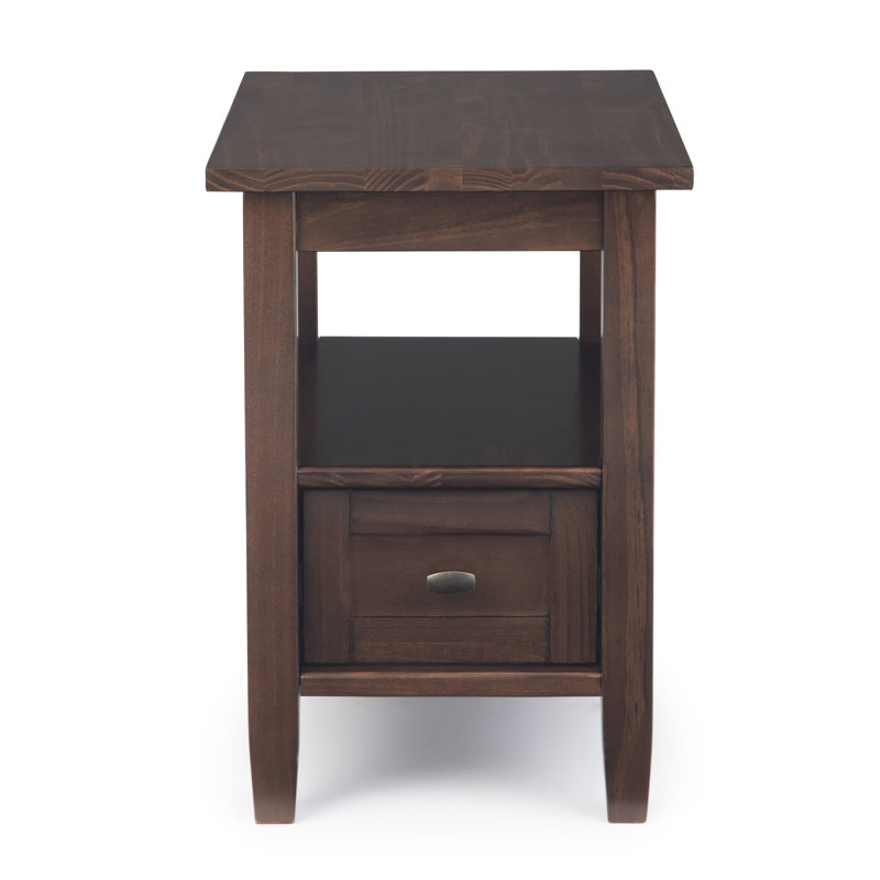 Warm Shaker Solid Wood Transitional End Table with Storage Drawer, Tobacco Brown, 14"