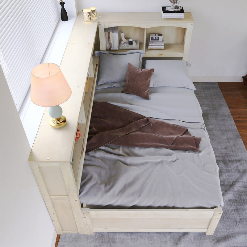 Twin Size Woode Daybed With Storage Drawers, Built-In Cabinets, Yellow