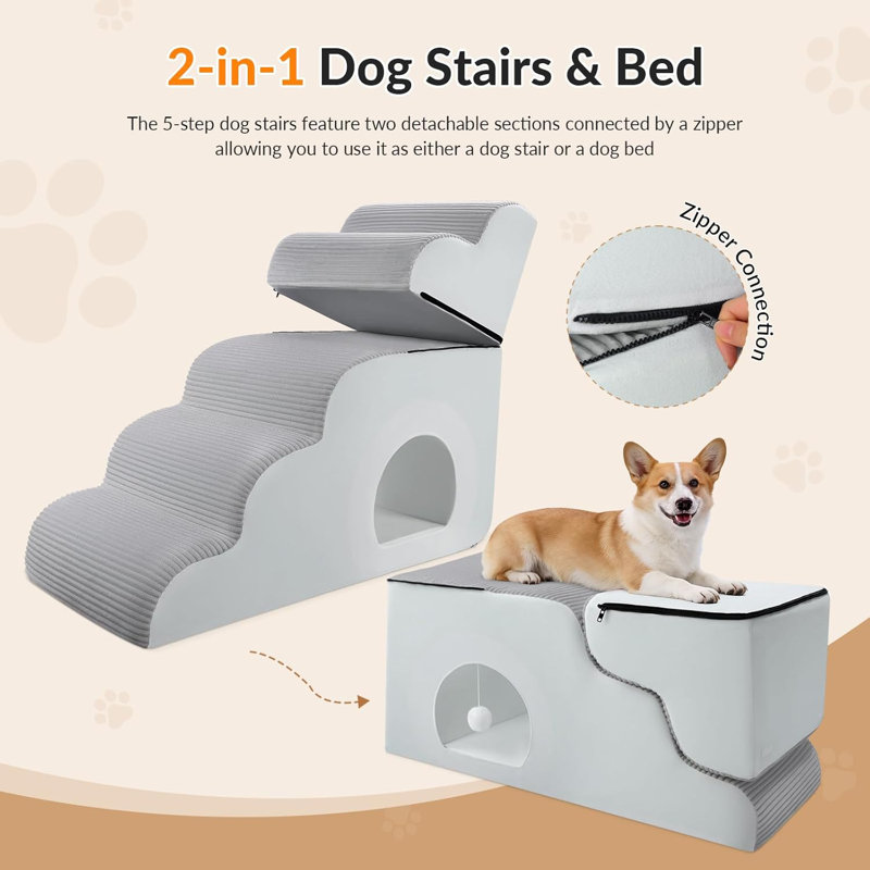 Escalier pour chien pour lits hauts jusqu'à 30 po H avec tunnel, hauteur supplémentaire 27,5 po pour animaux de compagnie