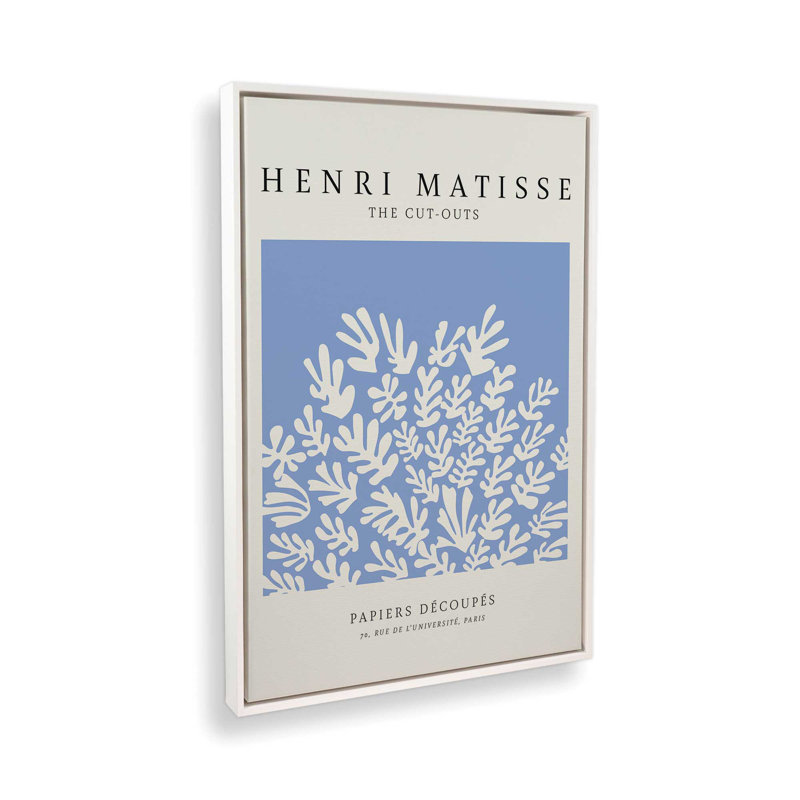 Affiche La Gerbe en bleu Matisse, H 30,75 po x l 20,75 po, Cadre flottant blanc opaque