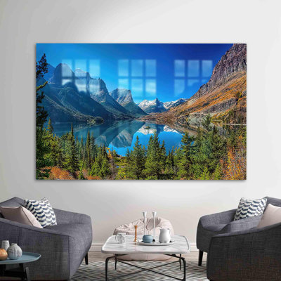 Lac de Saint Mary et Wild Goose Island, Montana, art sur verre trempé pour une expérience murale unique avec des couleurs vibrantes et des détails incroyables