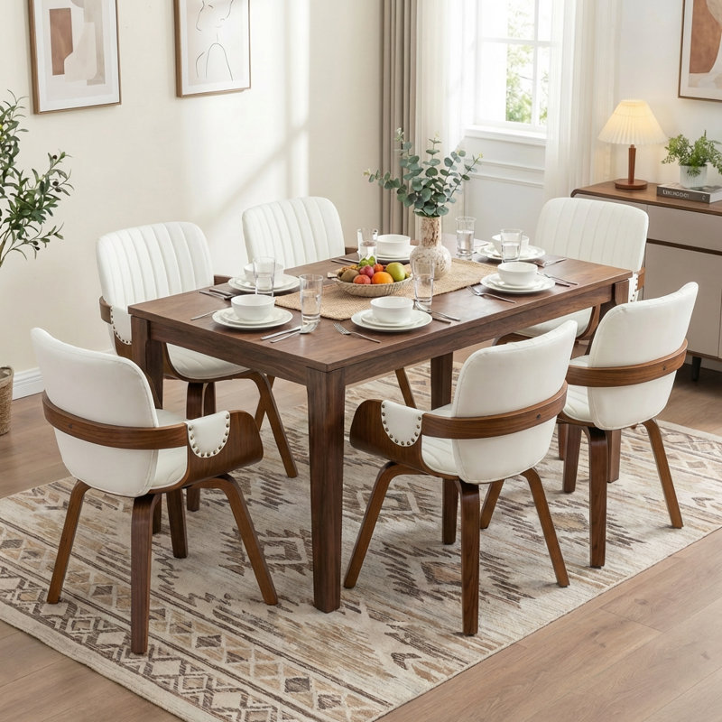 Dundrod Faux Leather Upholstered Swivel Dining Armchair, White