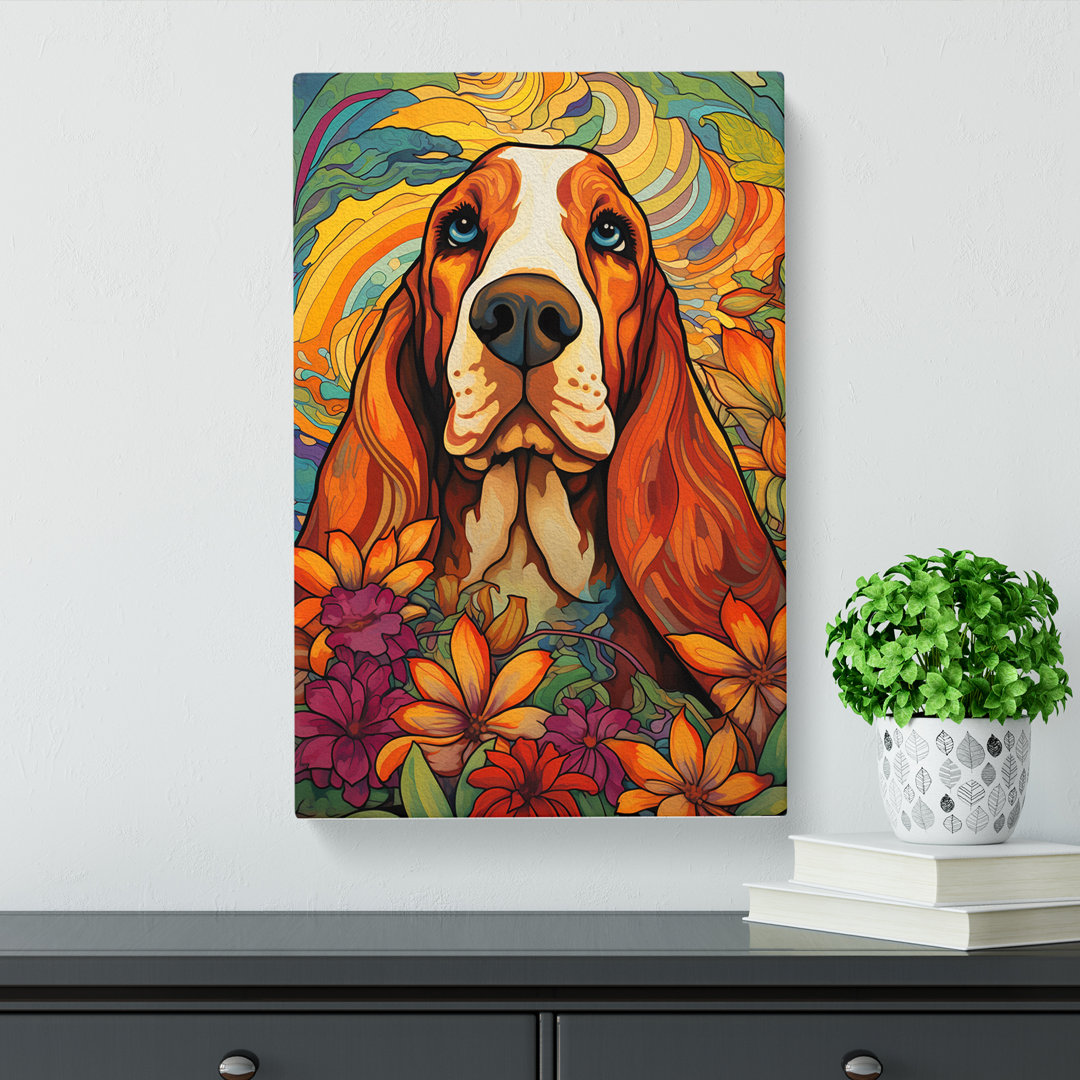 Basset Hound Nouveau - Wrapped Canvas