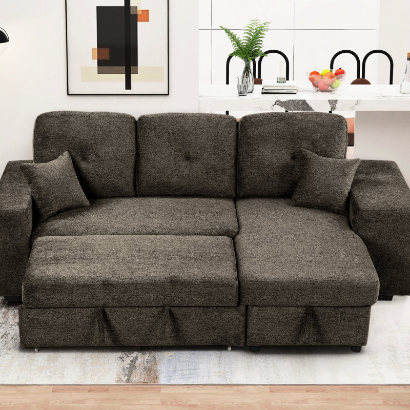 Lit en forme de L avec 2 tabourets et tablette latérale, canapé modulaire réversible pour les appartements, velours, méridienne à tablette coulissante gris anthracite, mobilier de salon confortable,