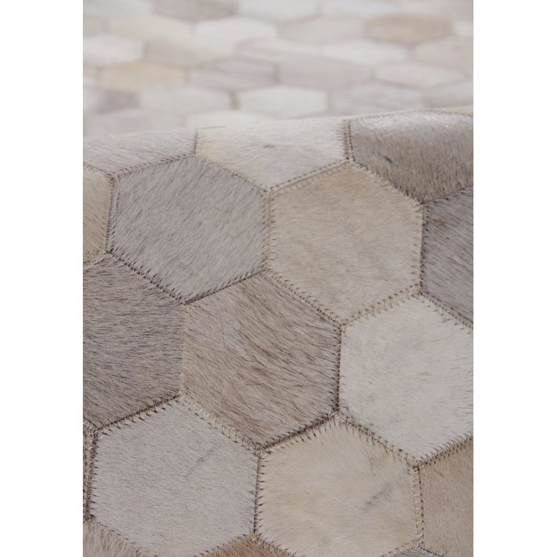 Hand Woven Cowhide Geometric Area Rug, Rectangle 8' x 11'