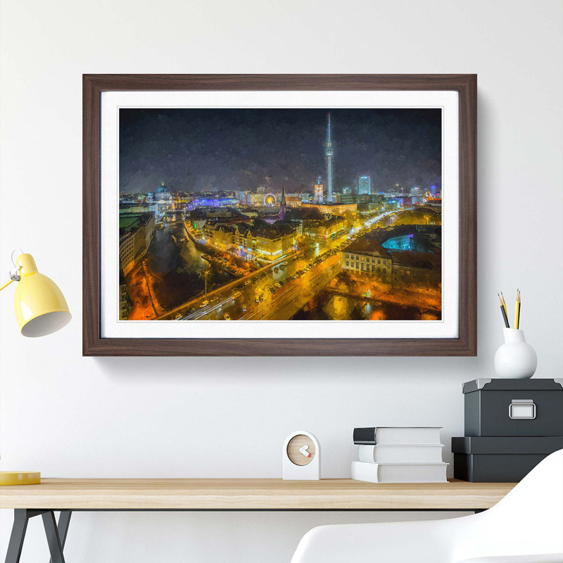 Berlin Germany Skyline in Abstract - Picture Frame Painting Print, Walnut Framed, 27cm H x 36cm W x 2cm D