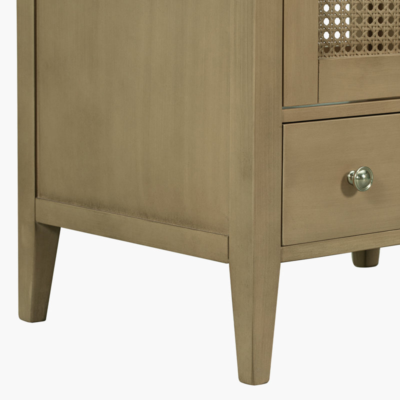 24" Bathroom Vanity Without Sink, Base Only, Rattan Cabinet With Doors And Drawer, Solid Frame And MDF Board
