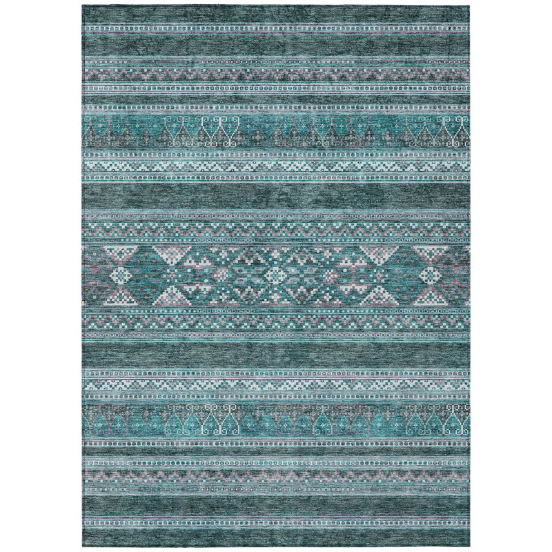 Tapis bleu sarcelle ivoire et gris 3 pi x 5 pi Southwestern