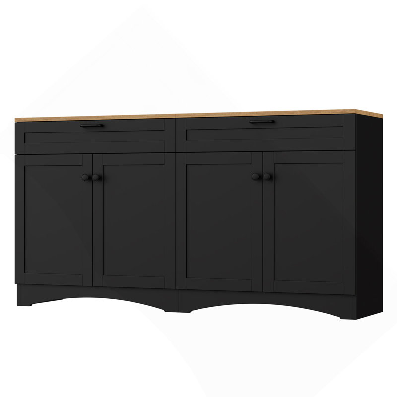 Farmhouse TV Stand with 2 Drawers for TVs Up to 70", Versatile Wood Grain Sideboard with Adjustable Shelves, Mid-Century Buffet Cabinet with Rustic Handles for Living Room/Bedroom
