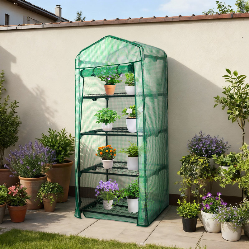 Aoodor 27x19x63 Inch 4 Tier Upgrade Greenhouse with Protective PE Base, Green