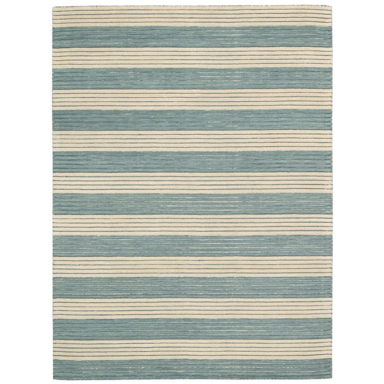 Ripple Wool Striped Area Rug in Blue