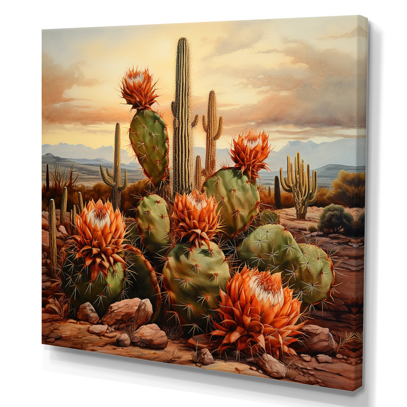 Cuivre, cactus dans le Nevada I - salon d'art mural Cactus, H 36 po x l 36 po x P 1,5 po, Toile tendue